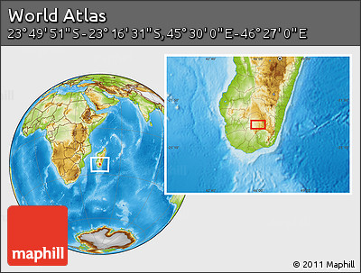 Physical Location Map of the Area around 23° 33' 11" S, 45° 58' 30" E