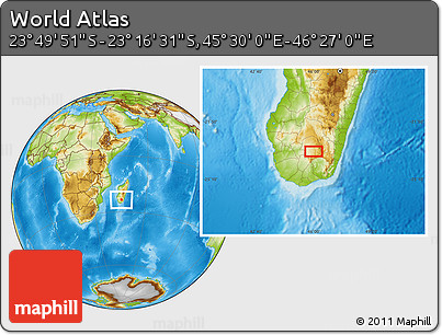 Physical Location Map of the Area around 23° 33' 11" S, 45° 58' 30" E