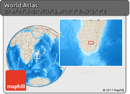 Shaded Relief Location Map of the Area around 23° 33' 11" S, 45° 58' 30" E
