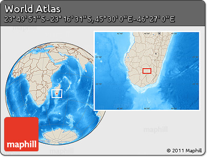 Shaded Relief Location Map of the Area around 23° 33' 11" S, 45° 58' 30" E
