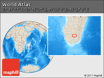 Shaded Relief Location Map of the Area around 23° 33' 11" S, 45° 58' 30" E