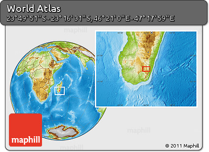 Physical Location Map of the Area around 23° 33' 11" S, 46° 49' 30" E