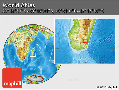 Physical Location Map of the Area around 23° 33' 11" S, 46° 49' 30" E
