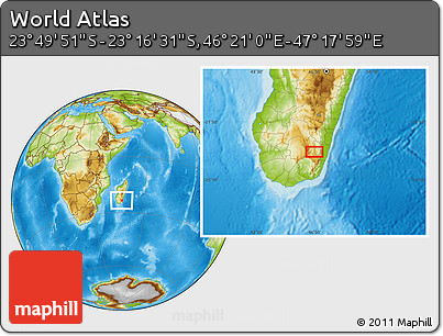 Physical Location Map of the Area around 23° 33' 11" S, 46° 49' 30" E