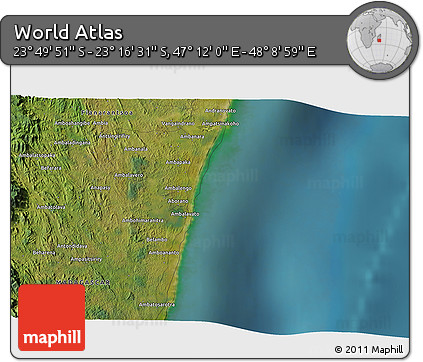 Satellite 3D Map of the Area around 23° 33' 11" S, 47° 40' 29" E