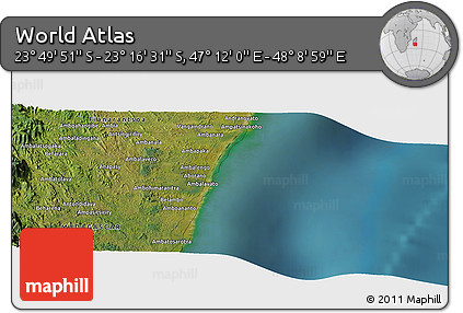Satellite Panoramic Map of the Area around 23° 33' 11" S, 47° 40' 29" E