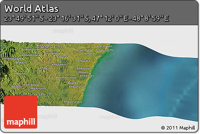 Satellite Panoramic Map of the Area around 23° 33' 11" S, 47° 40' 29" E