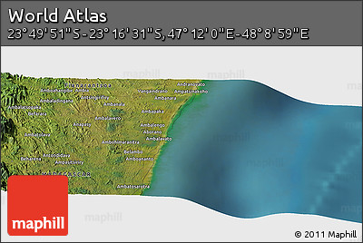 Satellite Panoramic Map of the Area around 23° 33' 11" S, 47° 40' 29" E