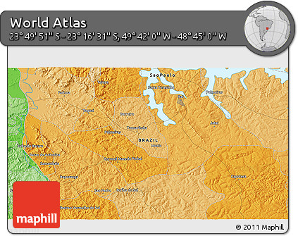 Political 3D Map of the Area around 23° 33' 11" S, 49° 13' 30" W
