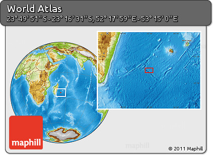 Physical Location Map of the Area around 23° 33' 11" S, 52° 46' 29" E