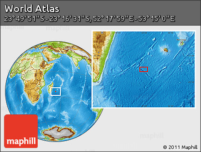 Physical Location Map of the Area around 23° 33' 11" S, 52° 46' 29" E