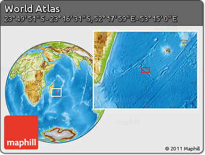 Physical Location Map of the Area around 23° 33' 11" S, 52° 46' 29" E