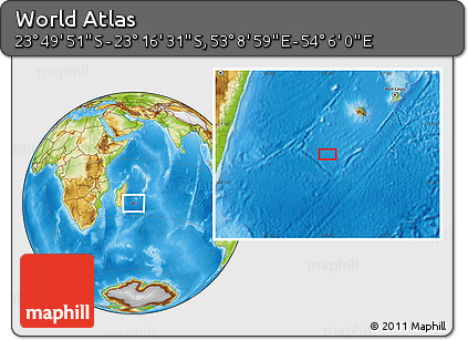 Physical Location Map of the Area around 23° 33' 11" S, 53° 37' 30" E