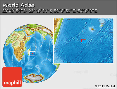 Physical Location Map of the Area around 23° 33' 11" S, 53° 37' 30" E