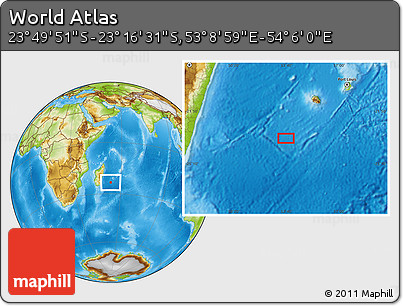 Physical Location Map of the Area around 23° 33' 11" S, 53° 37' 30" E