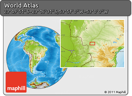Physical Location Map of the Area around 23° 33' 11" S, 53° 28' 30" W