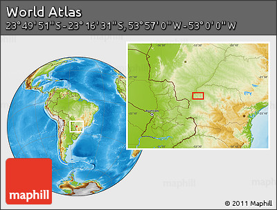 Physical Location Map of the Area around 23° 33' 11" S, 53° 28' 30" W