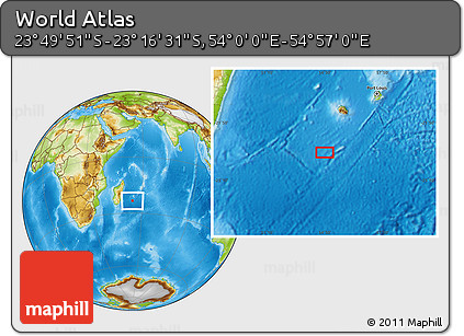 Physical Location Map of the Area around 23° 33' 11" S, 54° 28' 30" E