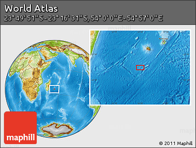 Physical Location Map of the Area around 23° 33' 11" S, 54° 28' 30" E