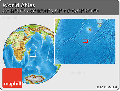 Physical Location Map of the Area around 23° 33' 11" S, 54° 28' 30" E