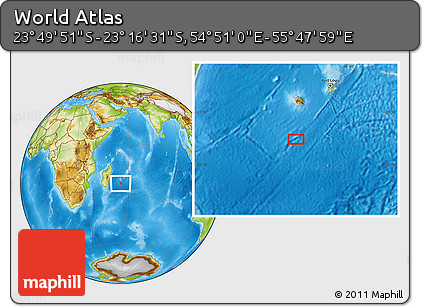 Physical Location Map of the Area around 23° 33' 11" S, 55° 19' 30" E