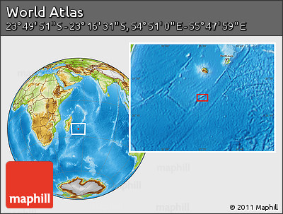 Physical Location Map of the Area around 23° 33' 11" S, 55° 19' 30" E