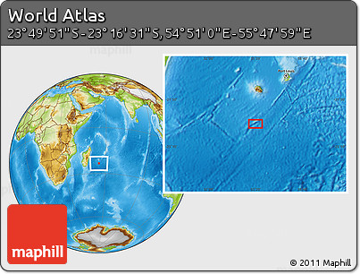 Physical Location Map of the Area around 23° 33' 11" S, 55° 19' 30" E