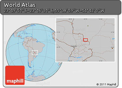 Gray Location Map of the Area around 23° 33' 11" S, 55° 10' 29" W