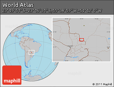 Gray Location Map of the Area around 23° 33' 11" S, 55° 10' 29" W