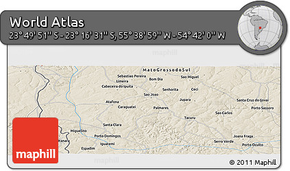 Shaded Relief Panoramic Map of the Area around 23° 33' 11" S, 55° 10' 29" W