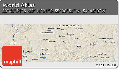 Shaded Relief Panoramic Map of the Area around 23° 33' 11" S, 55° 10' 29" W