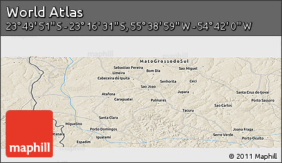 Shaded Relief Panoramic Map of the Area around 23° 33' 11" S, 55° 10' 29" W