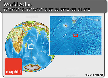 Physical Location Map of the Area around 23° 33' 11" S, 57° 52' 30" E