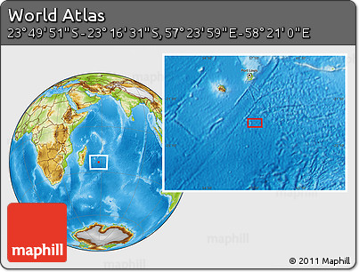Physical Location Map of the Area around 23° 33' 11" S, 57° 52' 30" E