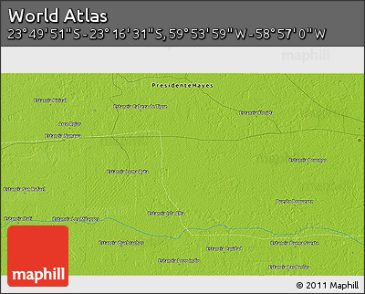 Physical 3D Map of the Area around 23° 33' 11" S, 59° 25' 29" W