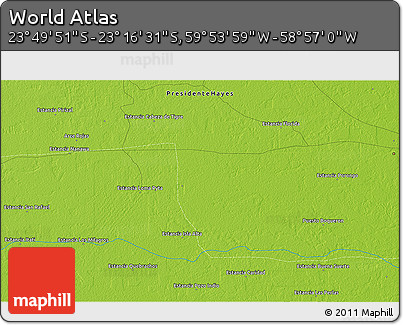 Physical 3D Map of the Area around 23° 33' 11" S, 59° 25' 29" W