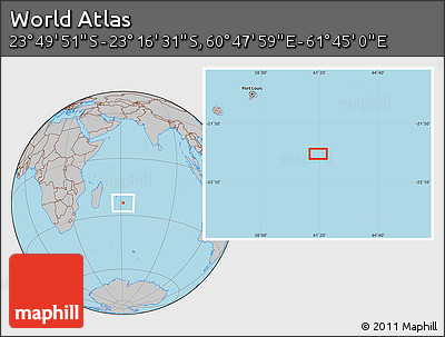 Gray Location Map of the Area around 23° 33' 11" S, 61° 16' 29" E