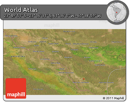 Satellite 3D Map of the Area around 23° 33' 11" S, 61° 7' 30" W