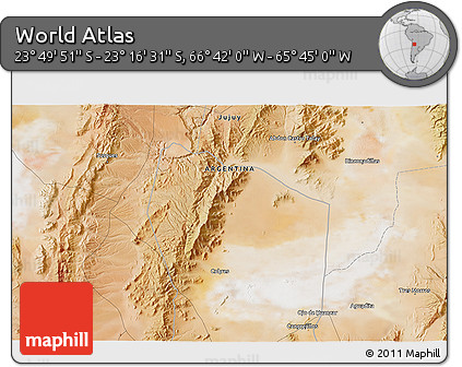 Satellite 3D Map of the Area around 23° 33' 11" S, 66° 13' 29" W
