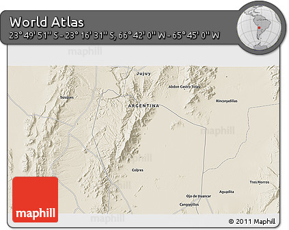 Shaded Relief 3D Map of the Area around 23° 33' 11" S, 66° 13' 29" W