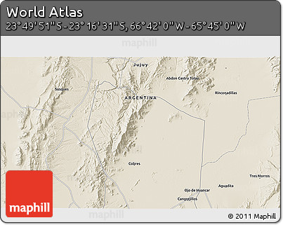 Shaded Relief 3D Map of the Area around 23° 33' 11" S, 66° 13' 29" W