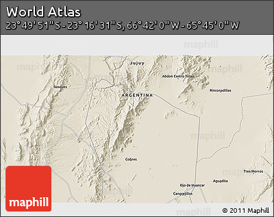 Shaded Relief 3D Map of the Area around 23° 33' 11" S, 66° 13' 29" W