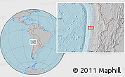 Gray Location Map of the area around 23° 33' 11" S, 70° 28' 29" W, hill shading