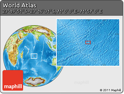 Physical Location Map of the Area around 23° 33' 11" S, 71° 28' 29" E