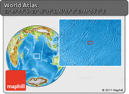 Physical Location Map of the Area around 23° 33' 11" S, 77° 25' 30" E