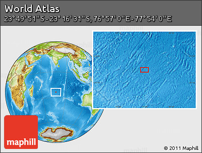 Physical Location Map of the Area around 23° 33' 11" S, 77° 25' 30" E