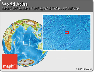 Physical Location Map of the Area around 23° 33' 11" S, 77° 25' 30" E