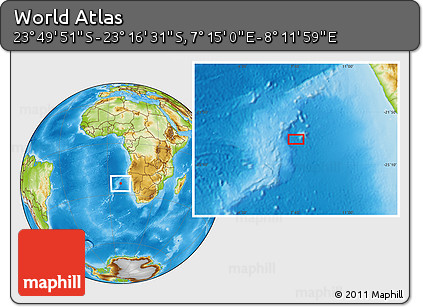 Physical Location Map of the Area around 23° 33' 11" S, 7° 43' 29" E