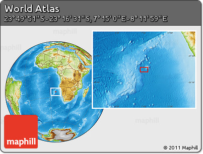 Physical Location Map of the Area around 23° 33' 11" S, 7° 43' 29" E