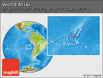 Physical Location Map of the Area around 23° 33' 11" S, 83° 13' 29" W